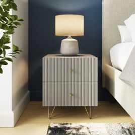 THARO 2 Drawer Bedside Table with Ribbed Front - Grey