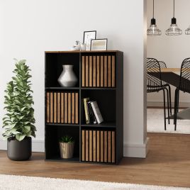 KUBIX 3 Cube Storage Unit with Walnut Accents - Black with Dark Oak