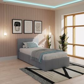Side Lift Ottoman Bed 90cm Grey Pu