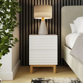 KARVO 2 Drawer Bedside Table with Ribbed Front - White