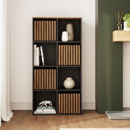 KUBIX 4 Cube Storage Unit with Walnut Accents - Black with Dark Oak