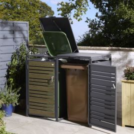 ELVARO Steel Double Bin Store Outdoor Rubbish Storage - Oak