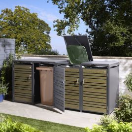 ELVARO Steel Quadruple Bin Store Outdoor Rubbish Storage - Oak