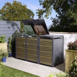 ELVARO Triple Steel Bin Store Lockable Outdoor Rubbish Storage - Oak