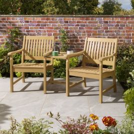 VARELLO Wooden Garden Companion 2 Seat with Table - Oak