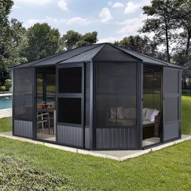 BRIXMONT Sojag Enclosed Solarium Hardtop Gazebo Aluminium Frame - 3.7mx4.6m