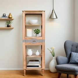 WALTON Acacia Wood 1 Drawers Open Bookcase - Oak Finish