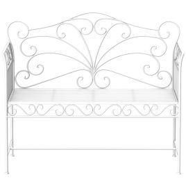 Garden 2 Seater Metal Bench Park Seating Outdoor Furniture Chair w/ Decorative Backrest White