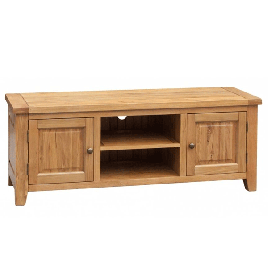 Wycombe Solid Oak Finish Straight TV Stand Storage - Wood