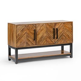 Kamala Metal Legs Frame Low Height Console Table with 4 Doors - Mango Wood