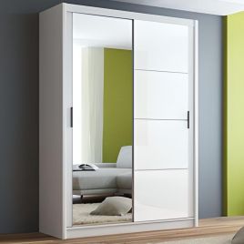 Highland Sliding Door Mirrored 150cm Wardrobe - White