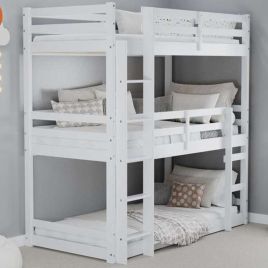 Solid Pine Wood Tressa Triple Bunk Bed - White, Single 3ft
