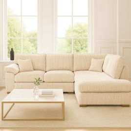 Corner Sofa - LARGE CORDURA Full Back Jumbo Cord Right Hand Cream
