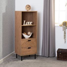 Leon 2 Drawer 2 Shelf Cabinet - Oak Effect