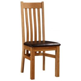 Juneau Elegance Pair of Solid Oak Dining Chairs with PU Seating - Natural