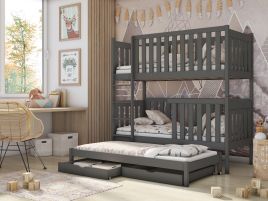 Persian Wooden 2 Drawer Storage Kids Bunk Bed with Trundle and Foam Mattress - Graphite