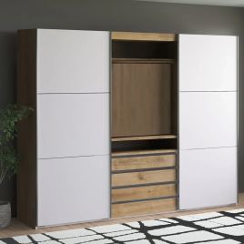 MAGICA 2 Door Sliding Wardrobe with 4 Drawers Light Oak with White - 300cm