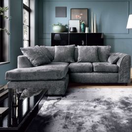 Gilliver Crushed Chenille Corner Sofa - Left Arm Dark Grey