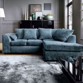 Gilliver Crushed Chenille Corner Sofa - Right Arm Dark Blue