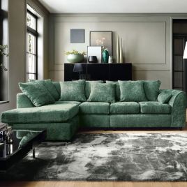 Gilliver Plus Crushed Chenille Corner Sofa - Left Arm Rifle Green