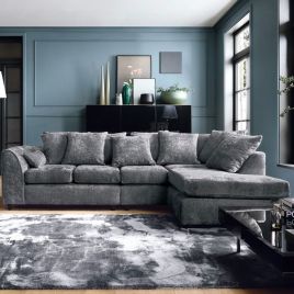 Gilliver Plus Crushed Chenille Corner Sofa - Right Arm Dark Grey
