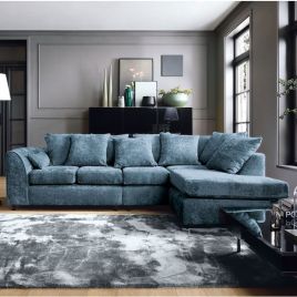 Gilliver Plus Crushed Chenille Corner Sofa - Right Arm Dark Blue