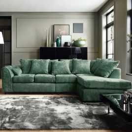 Gilliver Plus Crushed Chenille Corner Sofa - Right Arm Rifle Green