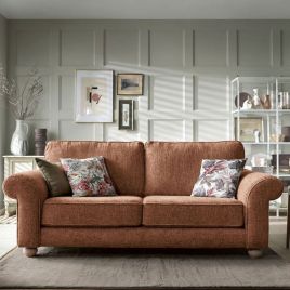 ZAZZLES Chenille Fabric 3 Seater Fullback Sofa - Burnt Orange