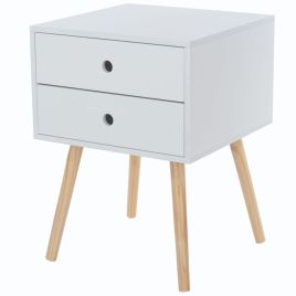 Scandia 2 Drawer with Wood Legs Bedside Cabinet - White