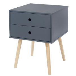 Scandia 2 Drawer with Wood Legs Bedside Cabinet - Blue