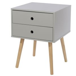 Scandia 2 Drawer with Wood Legs Bedside Cabinet - Grey