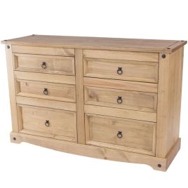 Pine Finish Chest of Drawers - CECILIA Large Chest 6 Drawers Double Chest