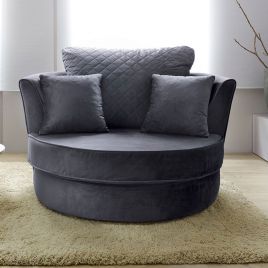 BETHAN Velvet Swivel Chair - Dark Grey