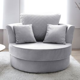 BETHAN Velvet Swivel Chair - Light Grey