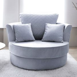BETHAN Velvet Swivel Chair - Silver Blue