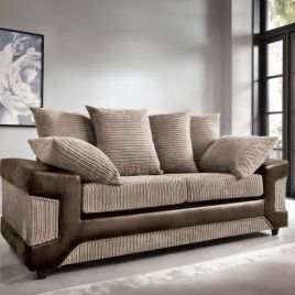 ERITREA Jumbo Cord 3 Seater Scatterback Sofa - Brown and Beige