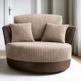 ERITREA Jumbo Cord Swivel Chair - Brown and Beige