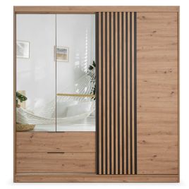 MAJO 3 Door Mirrored Wardrobe with 2 Drawers Medium Oak - 203cm