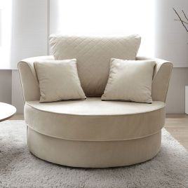 BETHAN Velvet Swivel Chair - Cream