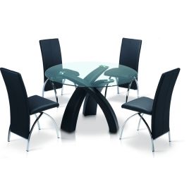 Petaluma Circular Black PU Frame Dining Table Modern Clear Style