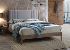 Double Bed - CHELVARA Wooden 4ft6 Fabric Bed Light Grey