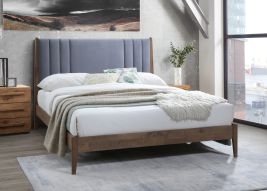 Double Bed - CHELVARA Wooden 4ft6 Fabric Bed Dark Grey