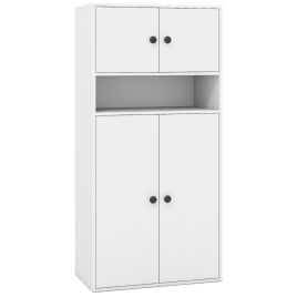 XLOR 111cm Tall Bookcase with 4 Doors, 4-Tier Storage-White