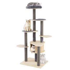 172cm Tall Cat Tree with Comfy Padded Top Perch-Grey