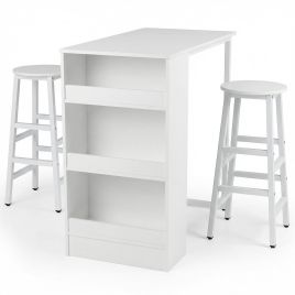 XYNOR 3-Piece Counter Height Dining Set with Storage Shelves-White