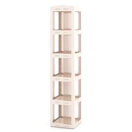3-Tier Foldable 360degree Rotating Bookshelf with Swivel Base-White
