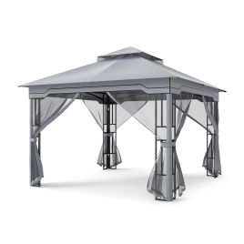 330 X 330cm Double Roof Soft Top Patio Gazebo with Zippered Mesh Netting-Gray