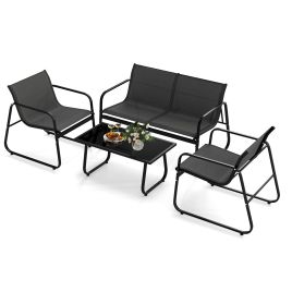 4 Piece Outdoor Furniture Set Patio Metal Conversation Chair Coffee Table