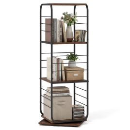 ORVIA 4-Tier Rotating Bookshelf 360degree Spinning Bookcase Tower-Rustic Brown