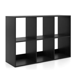 XELIX 6-Cube Bookshelf with Back Guardrail and Anti-tipping Kits-Black